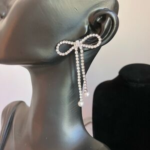 Elegant Silver Bow Drop Earrings